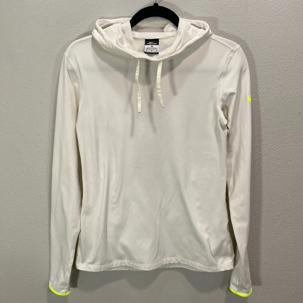 Nike pro top white hooded pullover funnel‎ shirt